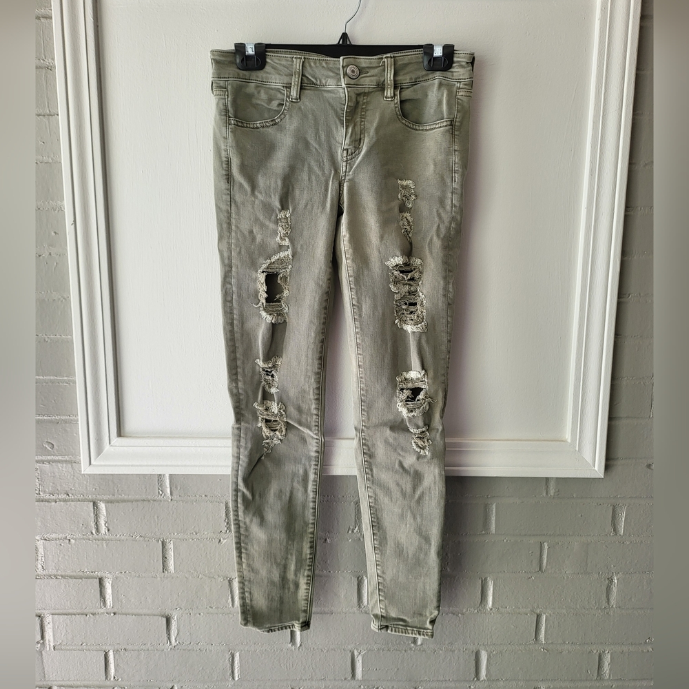 American Eagle Outfitters Distressed Olive Green Jeggings